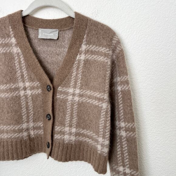 Everlane Size XS Beige Plaid V-Neck Alpaca Wool Blend Cropped Cardigan Sweater - Picture 7 of 12